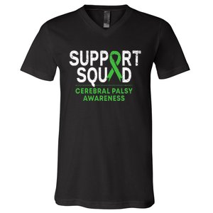 Support Squad Cerebral Palsy Awareness Month Cp Green Ribbon V-Neck T-Shirt