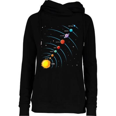 Solar System Colorful Space Planets Educational Womens Funnel Neck Pullover Hood