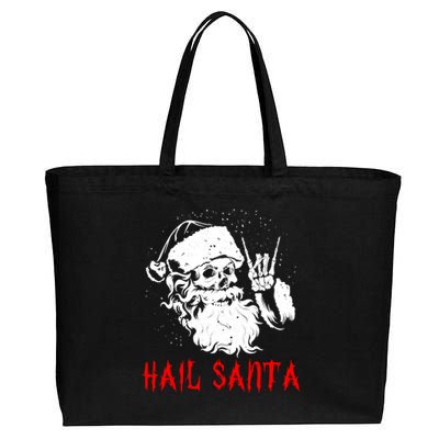 Sleigher Santa Claus Metal Christmas Rock On Hail Santa Cotton Canvas Jumbo Tote