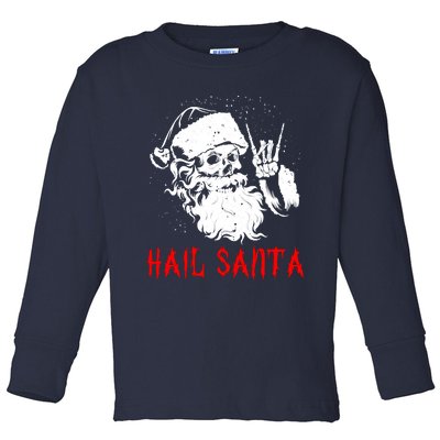 Sleigher Santa Claus Metal Christmas Rock On Hail Santa Toddler Long Sleeve Shirt