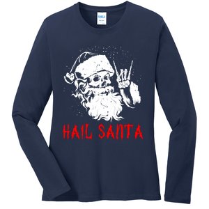 Sleigher Santa Claus Metal Christmas Rock On Hail Santa Ladies Long Sleeve Shirt