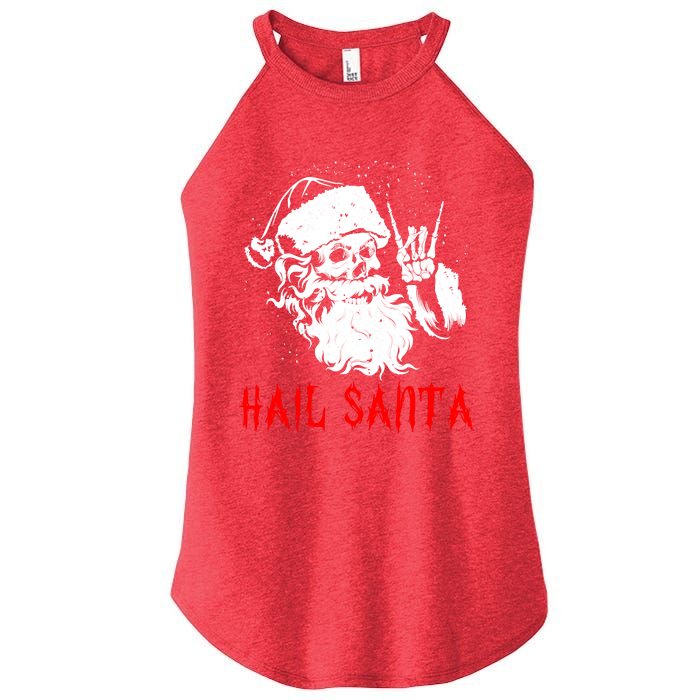 Sleigher Santa Claus Metal Christmas Rock On Hail Santa Women’s Perfect Tri Rocker Tank