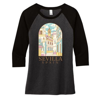 Sevilla Spain City Women's Tri-Blend 3/4-Sleeve Raglan Shirt