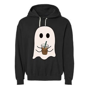 Spooky Season Cute Little Ghost Ice Coffee Halloween Costume Garment-Dyed Fleece Hoodie