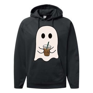 Spooky Season Cute Little Ghost Ice Coffee Halloween Costume Performance Fleece Hoodie