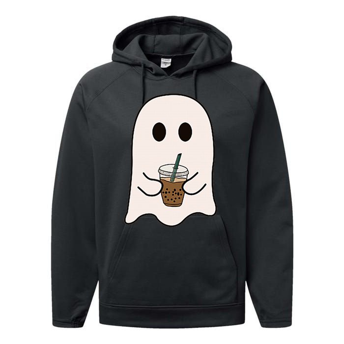 Spooky Season Cute Little Ghost Ice Coffee Halloween Costume Performance Fleece Hoodie