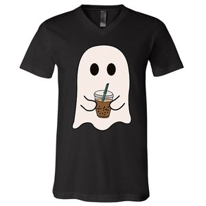 Spooky Season Cute Little Ghost Ice Coffee Halloween Costume V-Neck T-Shirt