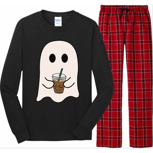 Spooky Season Cute Little Ghost Ice Coffee Halloween Costume Long Sleeve Pajama Set