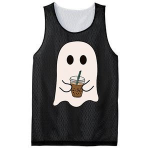 Spooky Season Cute Little Ghost Ice Coffee Halloween Costume Mesh Reversible Basketball Jersey Tank