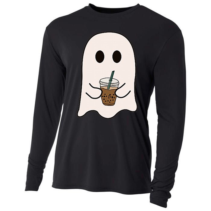 Spooky Season Cute Little Ghost Ice Coffee Halloween Costume Cooling Performance Long Sleeve Crew