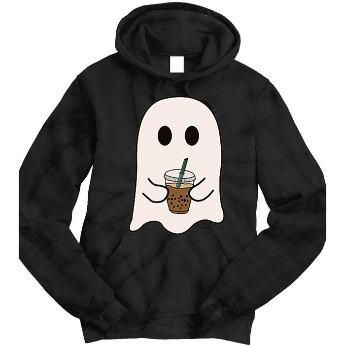 Spooky Season Cute Little Ghost Ice Coffee Halloween Costume Tie Dye Hoodie