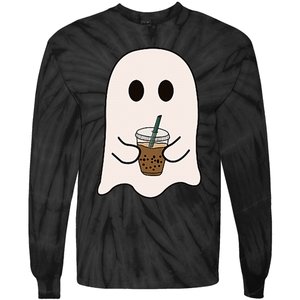 Spooky Season Cute Little Ghost Ice Coffee Halloween Costume Tie-Dye Long Sleeve Shirt