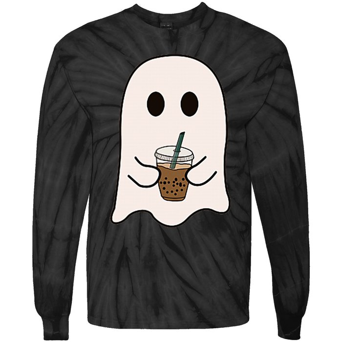 Spooky Season Cute Little Ghost Ice Coffee Halloween Costume Tie-Dye Long Sleeve Shirt