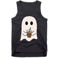 Spooky Season Cute Little Ghost Ice Coffee Halloween Costume Tank Top