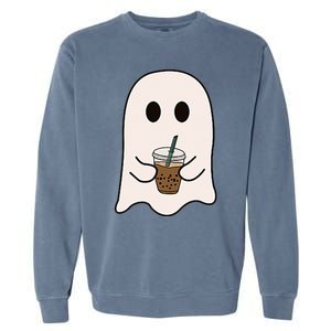 Spooky Season Cute Little Ghost Ice Coffee Halloween Costume Garment-Dyed Sweatshirt