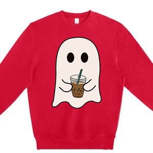 Spooky Season Cute Little Ghost Ice Coffee Halloween Costume Premium Crewneck Sweatshirt