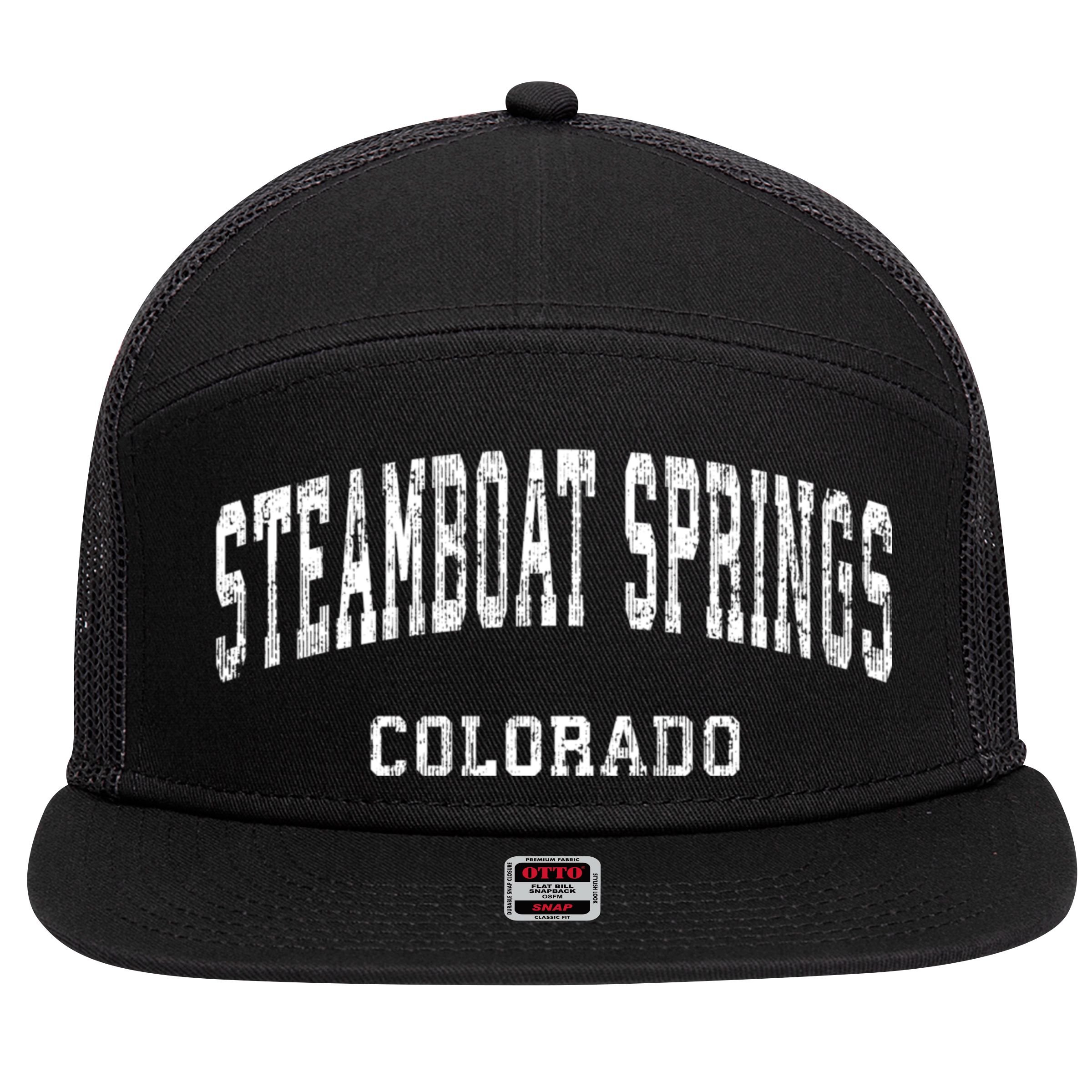 Steamboat Springs Colorado Co Vintage Varsity Sports 7 Panel Mesh Trucker Snapback Hat