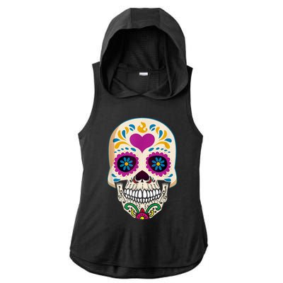 Sugar Skull Calavera Day Of The Dead Dia De Los Muertos Ladies PosiCharge Tri-Blend Wicking Draft Hoodie Tank