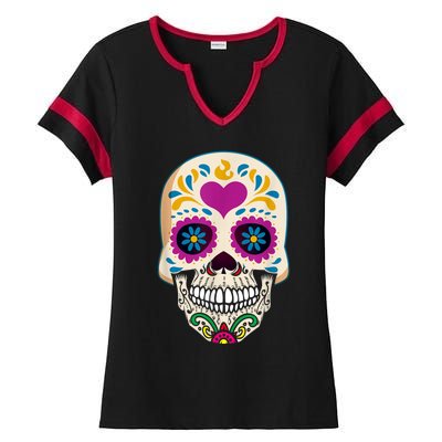 Sugar Skull Calavera Day Of The Dead Dia De Los Muertos Ladies Halftime Notch Neck Tee