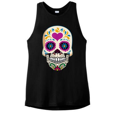 Sugar Skull Calavera Day Of The Dead Dia De Los Muertos Ladies PosiCharge Tri-Blend Wicking Tank