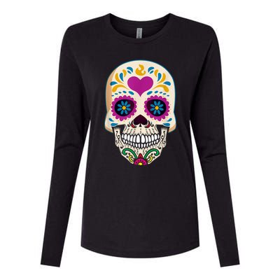 Sugar Skull Calavera Day Of The Dead Dia De Los Muertos Womens Cotton Relaxed Long Sleeve T-Shirt