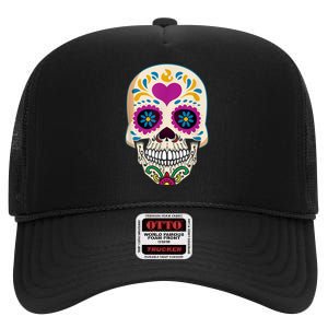 Sugar Skull Calavera Day Of The Dead Dia De Los Muertos High Crown Mesh Back Trucker Hat