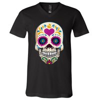 Sugar Skull Calavera Day Of The Dead Dia De Los Muertos V-Neck T-Shirt