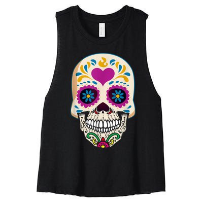 Sugar Skull Calavera Day Of The Dead Dia De Los Muertos Women's Racerback Cropped Tank