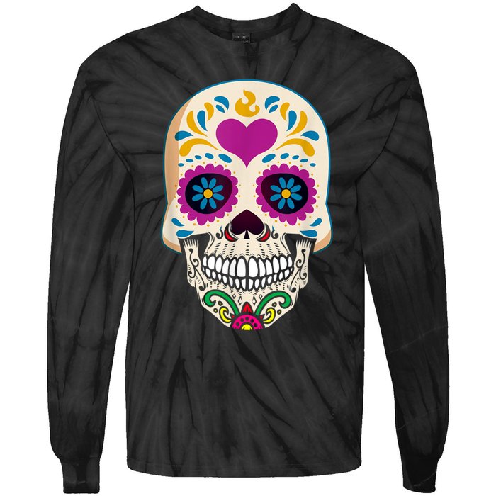 Sugar Skull Calavera Day Of The Dead Dia De Los Muertos Tie-Dye Long Sleeve Shirt