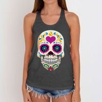 Sugar Skull Calavera Day Of The Dead Dia De Los Muertos Women's Knotted Racerback Tank