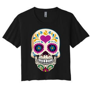 Sugar Skull Calavera Day Of The Dead Dia De Los Muertos Women's Crop Top Tee