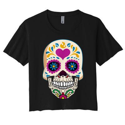 Sugar Skull Calavera Day Of The Dead Dia De Los Muertos Women's Crop Top Tee