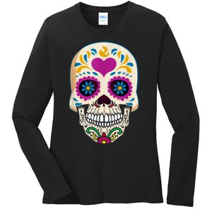 Sugar Skull Calavera Day Of The Dead Dia De Los Muertos Ladies Long Sleeve Shirt