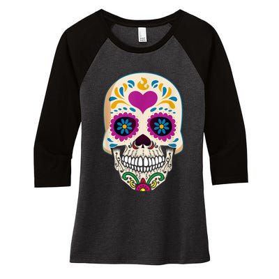 Sugar Skull Calavera Day Of The Dead Dia De Los Muertos Women's Tri-Blend 3/4-Sleeve Raglan Shirt