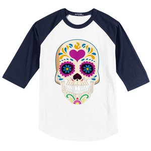 Sugar Skull Calavera Day Of The Dead Dia De Los Muertos Baseball Sleeve Shirt