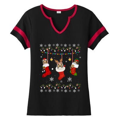 Shetland Sheepdog Christmas Socks Lights Gift Dog Lover Xmas Gift Ladies Halftime Notch Neck Tee