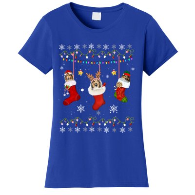 Shetland Sheepdog Christmas Socks Lights Gift Dog Lover Xmas Gift Women's T-Shirt