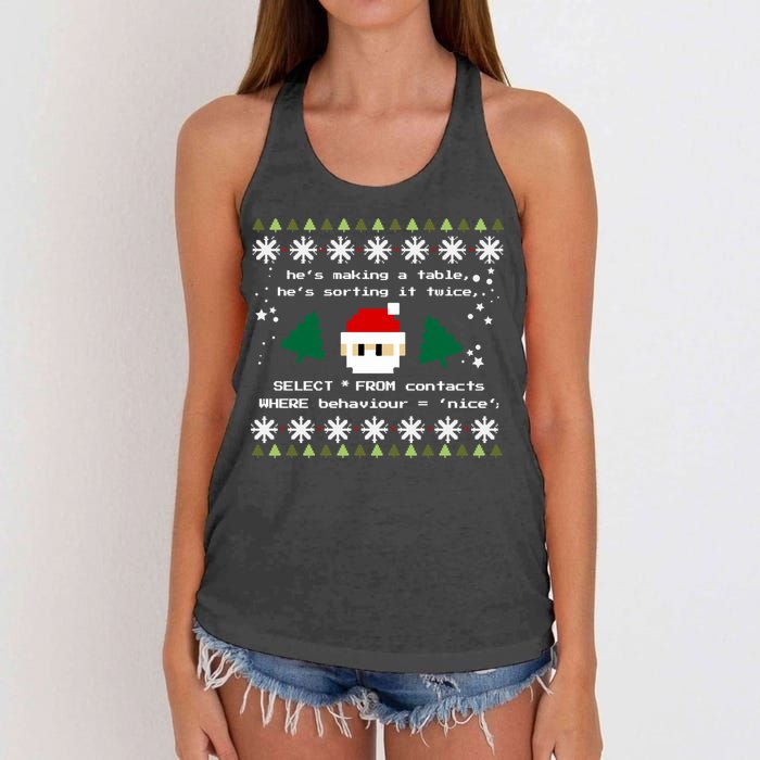 Sql Santa Claus Database Clause Developer Code Db Programmer Gift Women's Knotted Racerback Tank