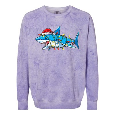 Santa Shark Christmas Lights Sharkmas Tree Xmas Colorblast Crewneck Sweatshirt