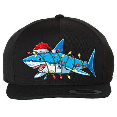 Santa Shark Christmas Lights Sharkmas Tree Xmas Wool Snapback Cap