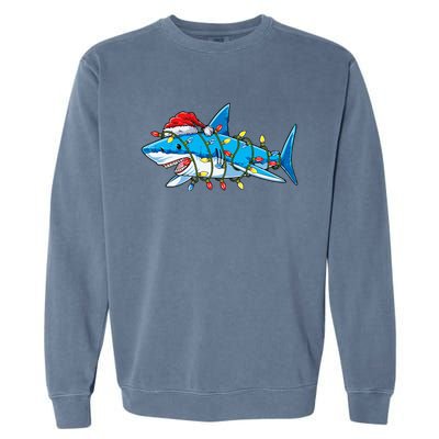 Santa Shark Christmas Lights Sharkmas Tree Xmas Garment-Dyed Sweatshirt