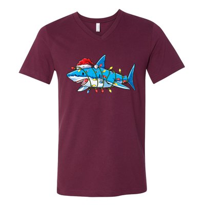 Santa Shark Christmas Lights Sharkmas Tree Xmas V-Neck T-Shirt