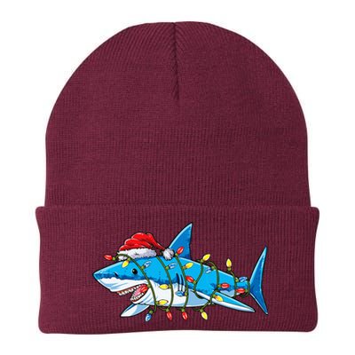 Santa Shark Christmas Lights Sharkmas Tree Xmas Knit Cap Winter Beanie