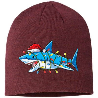 Santa Shark Christmas Lights Sharkmas Tree Xmas Sustainable Beanie