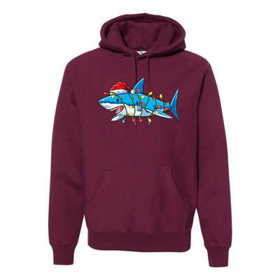 Santa Shark Christmas Lights Sharkmas Tree Xmas Premium Hoodie