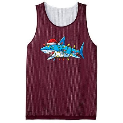 Santa Shark Christmas Lights Sharkmas Tree Xmas Mesh Reversible Basketball Jersey Tank