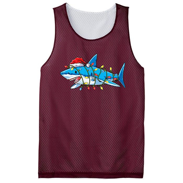 Santa Shark Christmas Lights Sharkmas Tree Xmas Mesh Reversible Basketball Jersey Tank