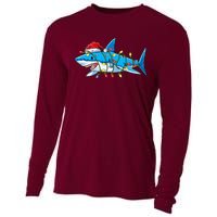 Santa Shark Christmas Lights Sharkmas Tree Xmas Cooling Performance Long Sleeve Crew