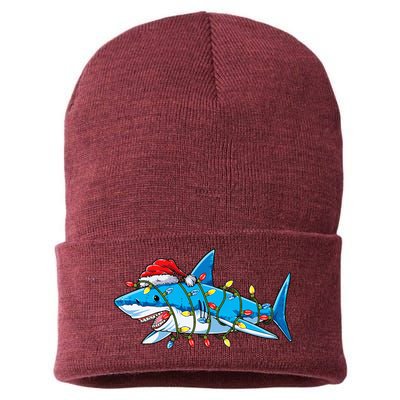 Santa Shark Christmas Lights Sharkmas Tree Xmas Sustainable Knit Beanie