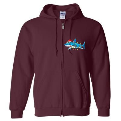 Santa Shark Christmas Lights Sharkmas Tree Xmas Full Zip Hoodie